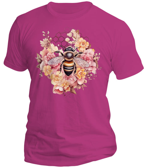 Honey Bee and Pink Flowers T-Shirt