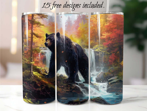 Black Bear 20 oz Skinny Tumbler Sublimation Design
