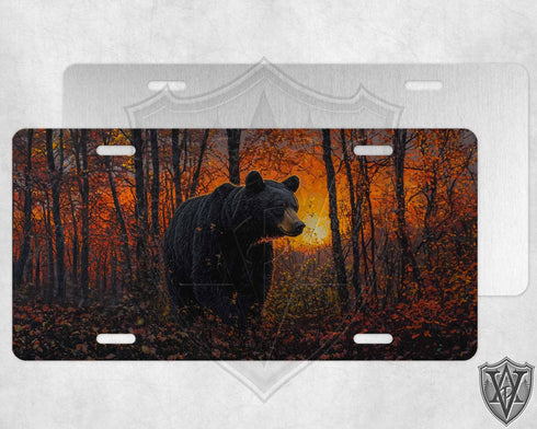 Black Bear Sunset License Plate