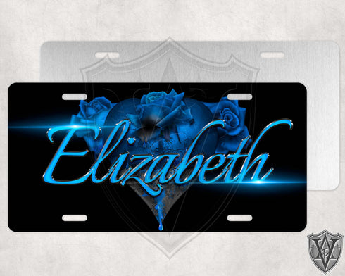 Blue Bleeding Rose Your Text License Plate