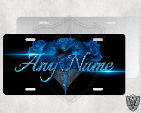 Blue Bleeding Rose Your Text License Plate