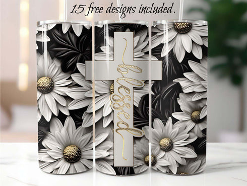 Blessed Daisies 20 oz Skinny Tumbler Sublimation Design