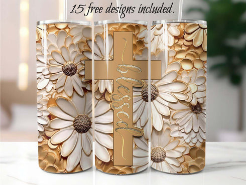 Blessed Golden Daisies oz Skinny Tumbler Sublimation Design