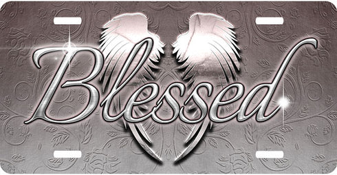 Blessed Silver Wings License Plate