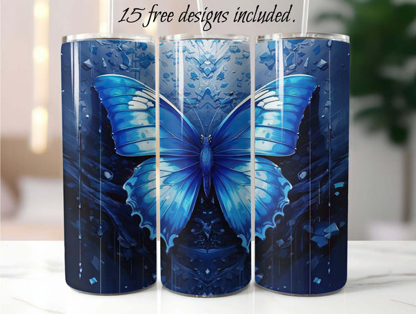 Blue Butterfly Oil paint 20 oz Skinny Tumbler Sublimation Design