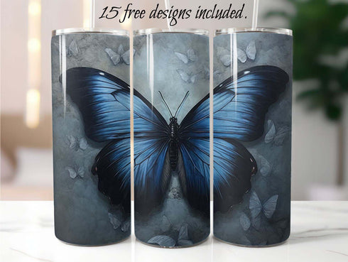 Blue Butterfly 20 oz Skinny Tumbler Sublimation Design