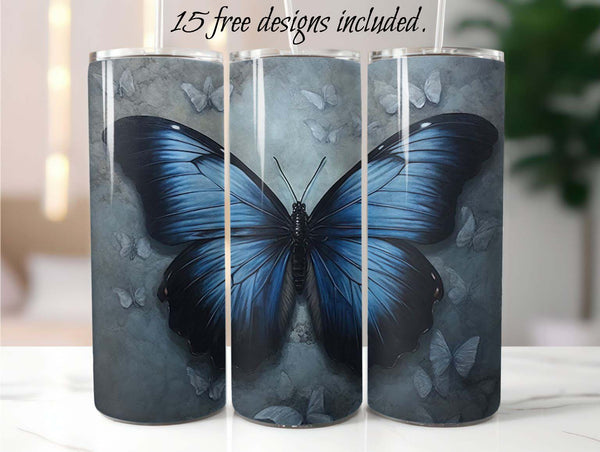 Blue Butterfly 20 oz Skinny Tumbler Sublimation Design