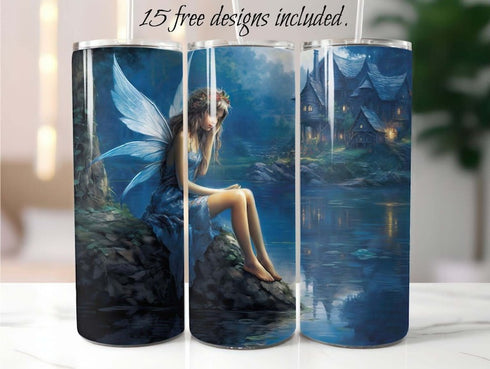Blue Lake Fairy 20 oz Skinny Tumbler Sublimation Design