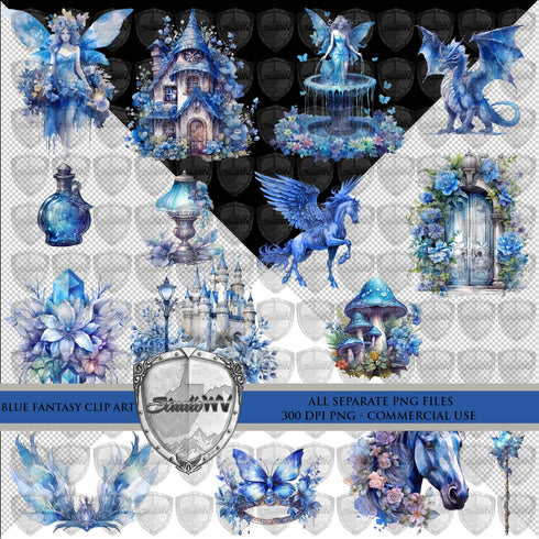 Blue Watercolor Fantasy Clip Art