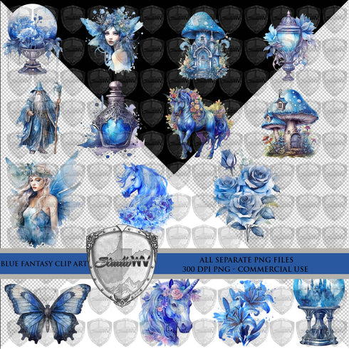 Blue Watercolor Fantasy Clip Art