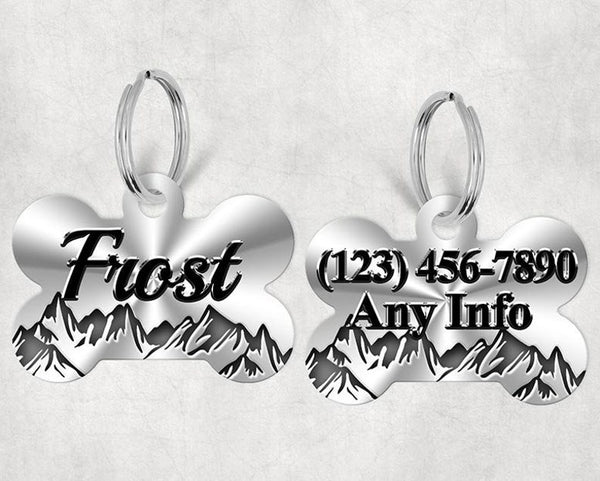 Bone Shape Dog Tag Black-Silver WV Mountains