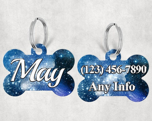 Bone Shape Dog Tag Blue Galaxy Sparkle