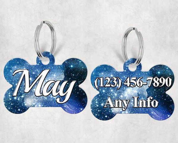 Bone Shape Dog Tag Blue Galaxy Sparkle