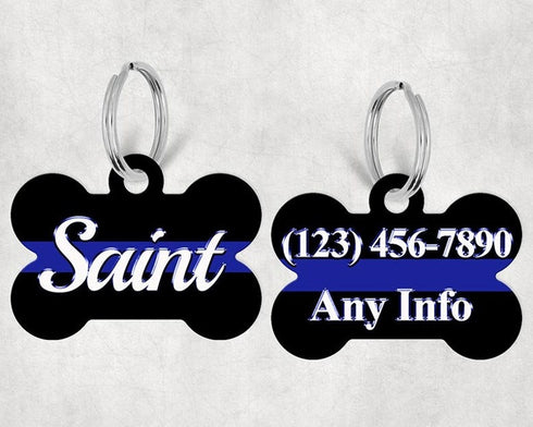 Bone Shape Dog Tag Blue Line