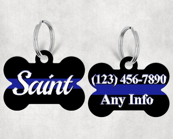 Bone Shape Dog Tag Blue Line