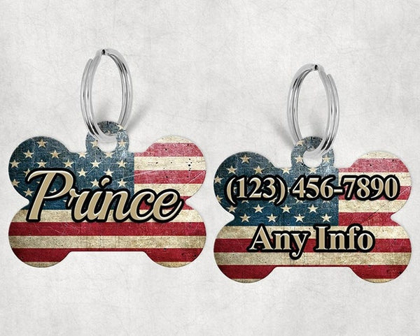 Bone Shape Dog Tag Distressed Flag