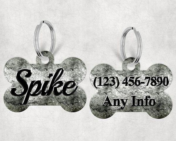 Bone Shape Dog Tag Gray Stone