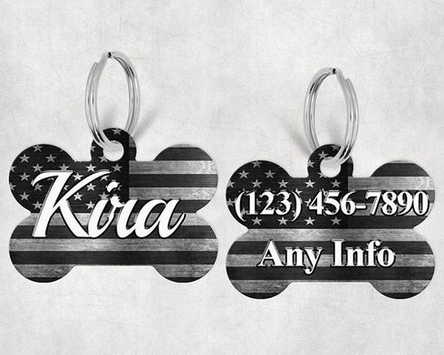 Bone Shape Dog Tag Gray and Black Flag