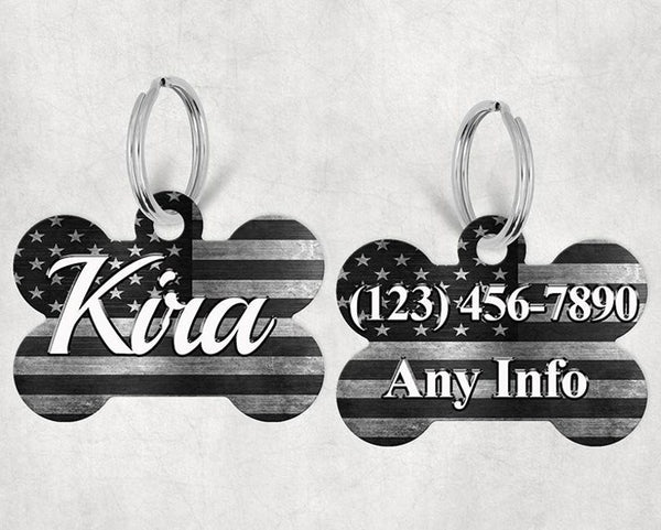 Bone Shape Dog Tag Gray and Black Flag