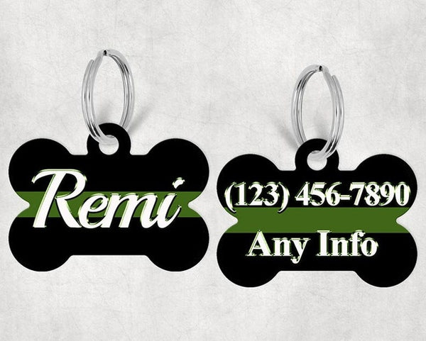 Bone Shape Dog Tag Green Line