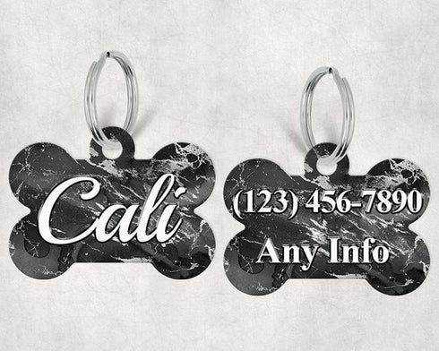 Bone Shape Dog Tag Silver Gray Marble
