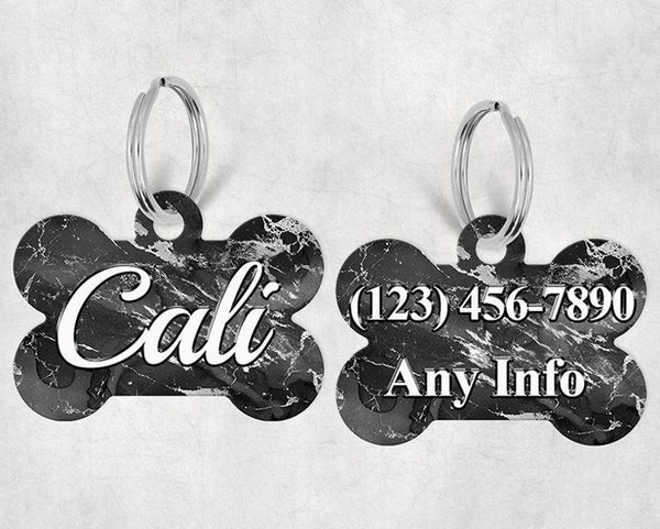 Bone Shape Dog Tag Silver Gray Marble