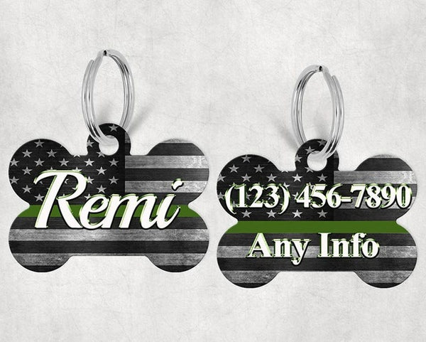 Bone Shape Dog Tag Thin Green Line