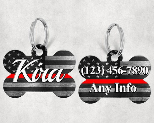 Bone Shape Dog Tag Thin Red Line