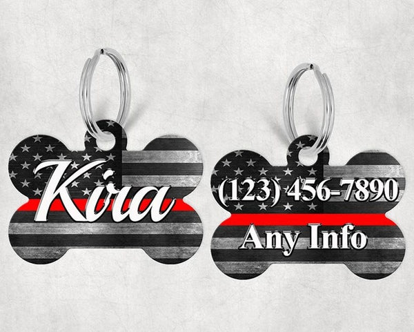Bone Shape Dog Tag Thin Red Line