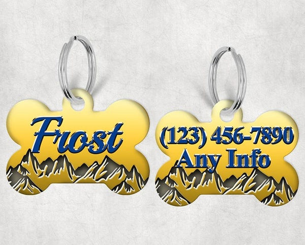 Bone Shape Dog Tag WV Blue and Gold Mountains