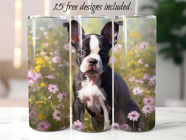 Boston Terrier Puppy 20 oz Skinny Tumbler Sublimation Design
