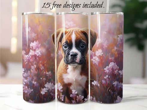 Boxer Puppy 20 oz Skinny Tumbler Sublimation Design
