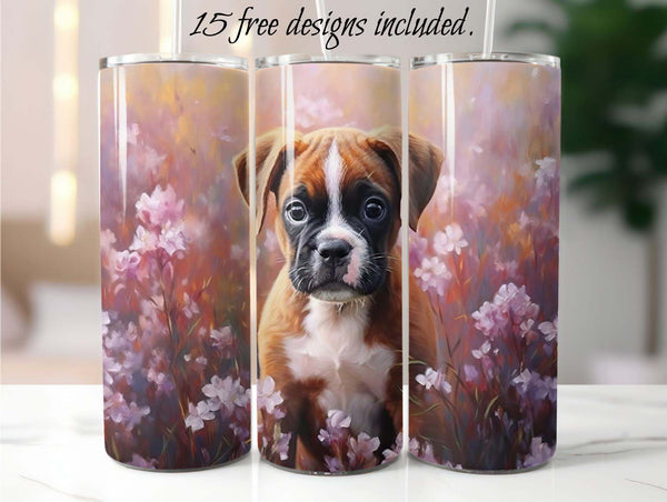 Boxer Puppy 20 oz Skinny Tumbler Sublimation Design