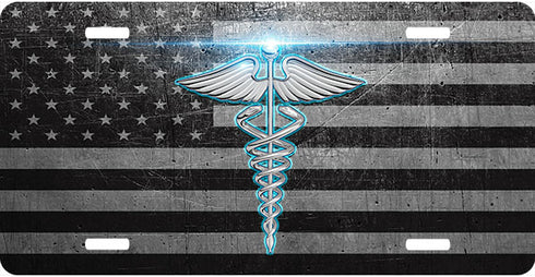 Caduceus Metal Flag License Plate