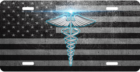Caduceus Metal Flag License Plate