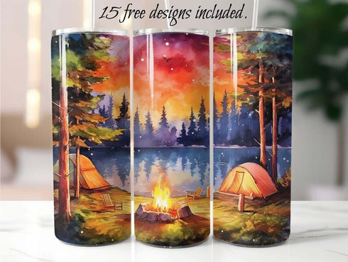 Camping by the Lake 20 oz Skinny Tumbler Sublimation Design