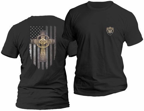 Celtic Cross American Flag T-shirt