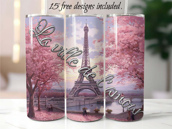 Eiffel Tower 20 oz Skinny Tumbler Sublimation Design City Of Love
