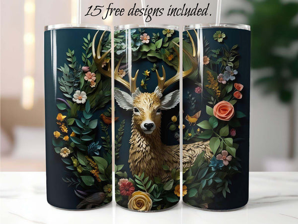 Colorful 3D Buck Deer 20 oz Skinny Tumbler Sublimation Design