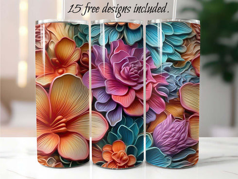Colorful Flowers 20 oz Skinny Tumbler Sublimation Design