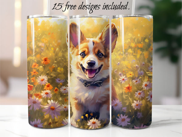 Corgi Puppy 20 oz Skinny Tumbler Sublimation Design