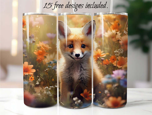 Cute Baby Fox 20 oz Skinny Tumbler Sublimation Design