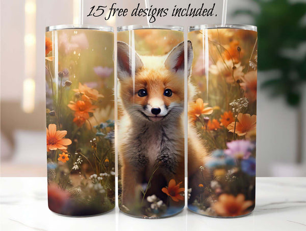 Cute Baby Fox 20 oz Skinny Tumbler Sublimation Design
