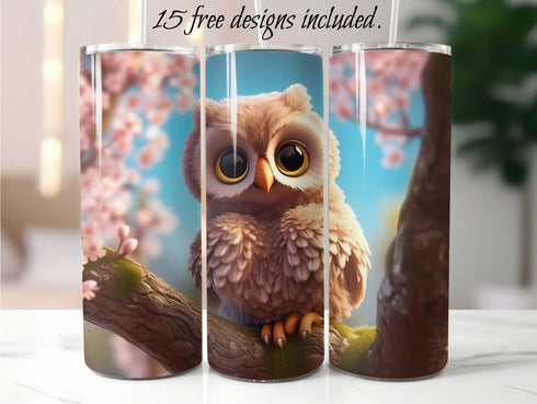 Cute Baby Owl 20 oz Skinny Tumbler Sublimation Design