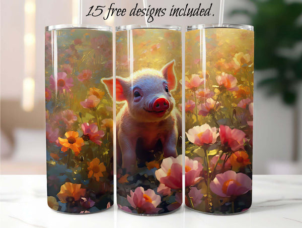Cute Baby Piglet 20 oz Skinny Tumbler Sublimation Design