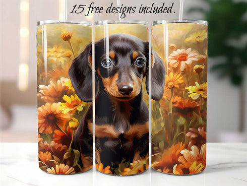 Cute Dachshund Puppy 20 oz Skinny Tumbler Sublimation Design