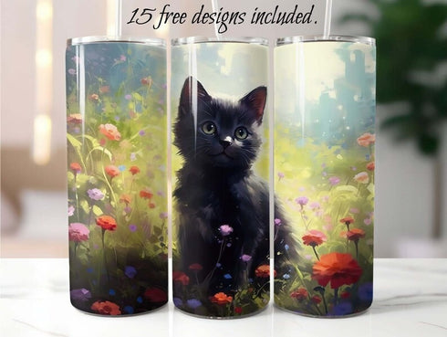 Cute Short Hair Black Kitten 20 oz Skinny Tumbler Sublimation Design