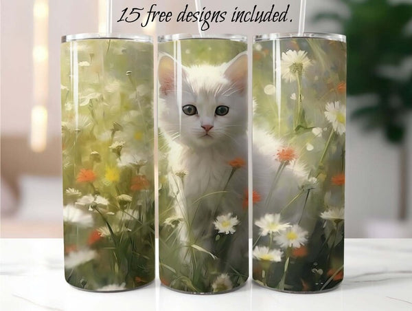 Cute Short Hair White Kitten 20 oz Skinny Tumbler Sublimation Design