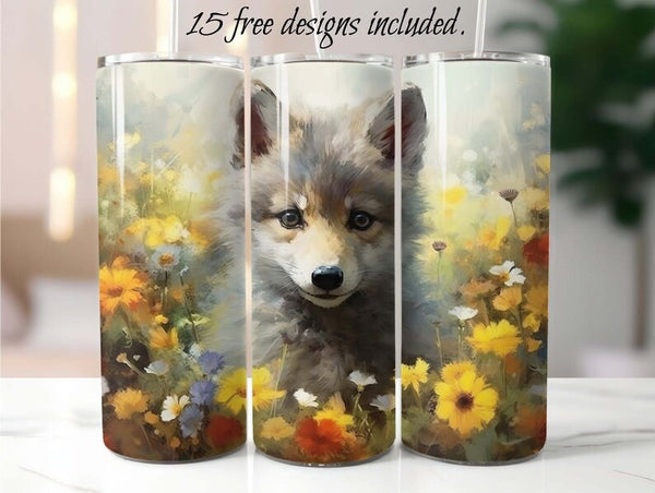 Cute Wolf Pup 20 oz Skinny Tumbler Sublimation Design