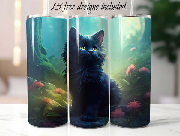 Cute Black Kitten 20 oz Skinny Tumbler Sublimation Design